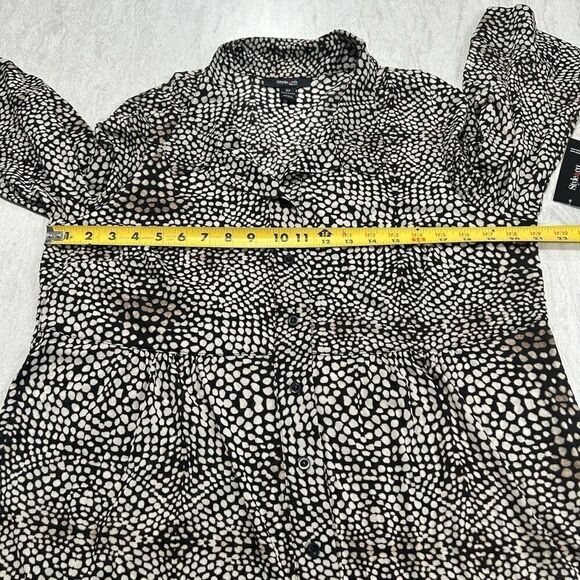 Style & Co Women's NWT 2X Black Polka Dot Button Up Nylon 3/4 Sleeve Top - Picture 10 of 13